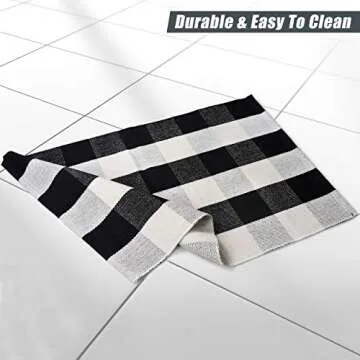 Sierra Concepts 2-Pack Buffalo Plaid Check Rug Door Mat, 35" x 24" Cotton Black/White Indoor Outdoor Layered Front Porch Décor Area, Farmhouse Checkered Rugs Woven - Floor, Laundry, Kitchen, Bathroom