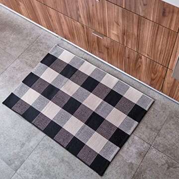 Sierra Concepts 2-Pack Buffalo Plaid Check Rug Door Mat, 35" x 24" Cotton Black/White Indoor Outdoor Layered Front Porch Décor Area, Farmhouse Checkered Rugs Woven - Floor, Laundry, Kitchen, Bathroom