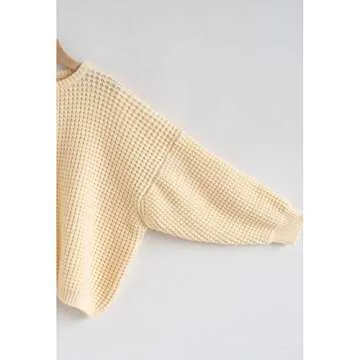 CHICWISH Women's Comfy Casual Cream Puff Sleeves Oversize Waffle Soft Knit Sweater Pullover