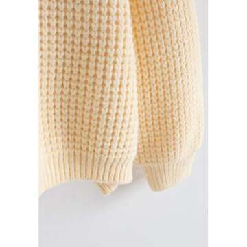 CHICWISH Women's Comfy Casual Cream Puff Sleeves Oversize Waffle Soft Knit Sweater Pullover