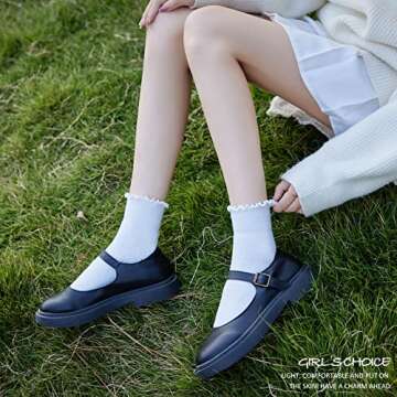 AMHRLINGTO Cute Ruffle Ankle Socks for Women - Soft Cotton Knit Lettuce Low Cut Frilly Crew Socks (W...