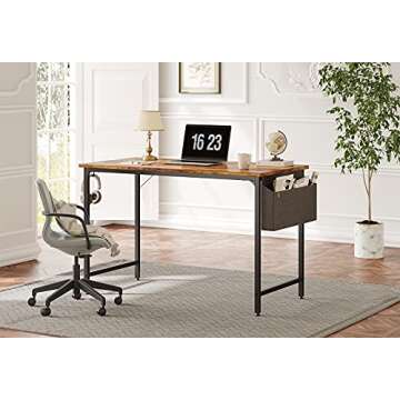 CubiCubi Computer Desk 55 Inch Study Writing Table for Home Office, Modern Simple Style PC Table wit...