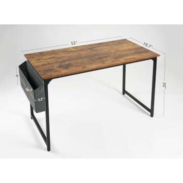CubiCubi Computer Desk 55 Inch Study Writing Table for Home Office, Modern Simple Style PC Table with Storage Bag, Vintage