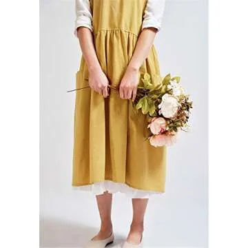 ZI TENG Cotton And linen Apron Fashion Adjustable Bib Chef Apron,Coffee Shop Waist Kitchen aprons 32X43 Inch