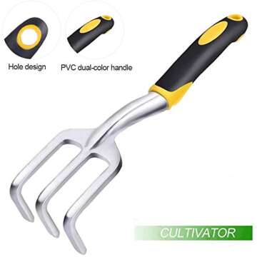 Garden Tool Set, 3 Pcs Gardening Tools Including Garden Trowel, Transplant Trowel and Hand Cultivator, Aluminum Alloy Gardening Supplies with Handle for Gardening Digging, Transplanting, Yellow