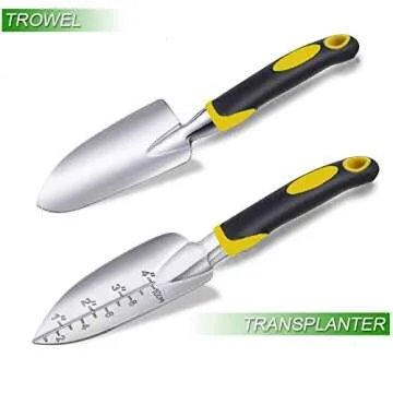 Garden Tool Set, 3 Pcs Gardening Tools Including Garden Trowel, Transplant Trowel and Hand Cultivator, Aluminum Alloy Gardening Supplies with Handle for Gardening Digging, Transplanting, Yellow