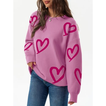 Saodimallsu Women's Oversized Heart Sweater Stylish Cute Pullover