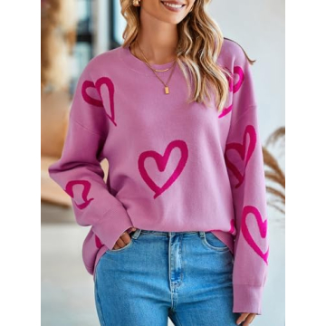 Saodimallsu Women's Oversized Heart Sweater Stylish Cute Pullover