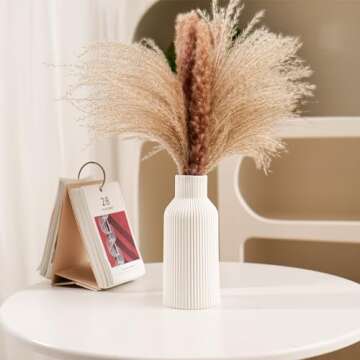 White Ceramic Flower Vase, Pampas Grass Small Vase for Decor, Dining Table, Shelf Decor, Mantel, Ent...