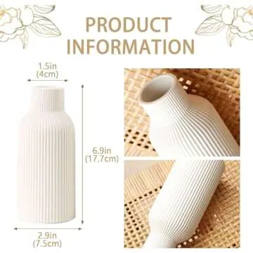 White Ceramic Flower Vase, Pampas Grass Small Vase for Decor, Dining Table, Shelf Decor, Mantel, Entry Decor and Centerpieces, Minimalist Modern, Bohemian