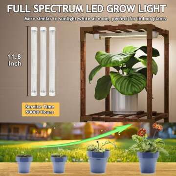 HOMKIRT Plant Stand with Grow Light, Tier Plant Shelf Indoor Outdoor for Multiple Plants, Wood Tall Plant Rack Holder Flower Stand for Corner, Patio, Garden, Living Room