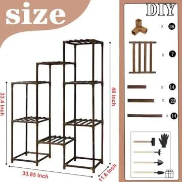 HOMKIRT Plant Stand with Grow Light, Tier Plant Shelf Indoor Outdoor for Multiple Plants, Wood Tall Plant Rack Holder Flower Stand for Corner, Patio, Garden, Living Room