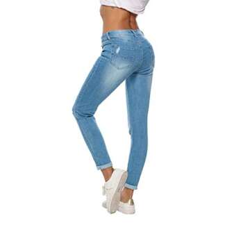 Resfeber Women's Ripped Boyfriend Jeans Stretch Distressed Jeans Capri Mom Jean with Hole Light Blue