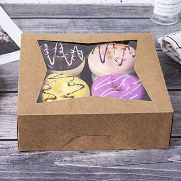 ONE MORE 15pcs 8" Brown Bakery Pie Boxes with Window - Auto-Popup & Disposable