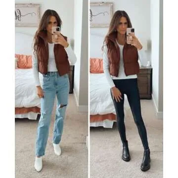 SySea Women's Crop Puffer Vest Winter Zip Up Lightweight Sleeveless Warm Outerwear Padded Coat