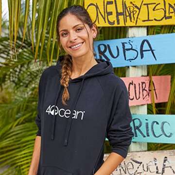 4Ocean Logo Hoodie Pullover Midweight Sweatshirt Tagless Certified Organic Cotton Unisex Adult Black M