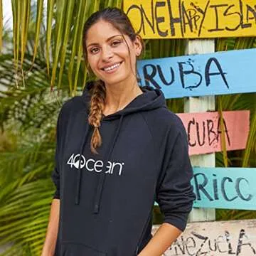 4Ocean Logo Hoodie Pullover Midweight Sweatshirt Tagless Certified Organic Cotton Unisex Adult Black M