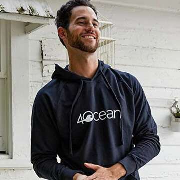 4Ocean Logo Hoodie Pullover Midweight Sweatshirt Tagless Certified Organic Cotton Unisex Adult Black M