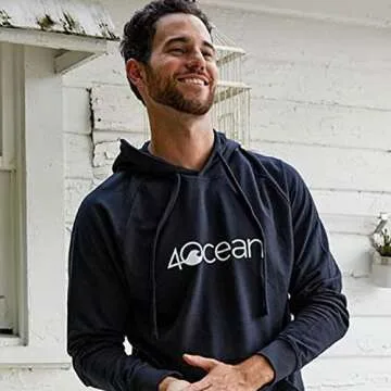 4Ocean Logo Hoodie Pullover Midweight Sweatshirt Tagless Certified Organic Cotton Unisex Adult Black M
