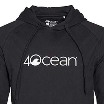 4Ocean Logo Hoodie Pullover Midweight Sweatshirt Tagless Certified Organic Cotton Unisex Adult Black M