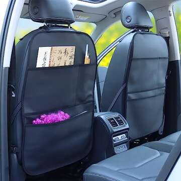 pefirst Kick Mat Back Seat Protector Waterproof Leather Car Seat Back Organizers Cover with 3 Storag...