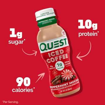Quest Nutrition Iced Coffee, Peppermint Mocha, 1g of Sugar, 10g of Protein, 90 calories, 200mg of ca...