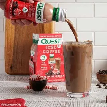 Quest Nutrition Iced Coffee, Peppermint Mocha, 1g of Sugar, 10g of Protein, 90 calories, 200mg of caffeine, Gluten Free, 12 Count