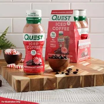 Quest Nutrition Iced Coffee, Peppermint Mocha, 1g of Sugar, 10g of Protein, 90 calories, 200mg of caffeine, Gluten Free, 12 Count