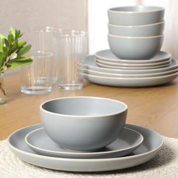 Gibson Home Rockaway 12-Piece Dinnerware Set Service for 4, Grey Matte -