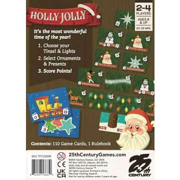 Holly Jolly , Christmas Themed Family Card Game , Collect Presents Ornaments & Stockings - 25th Century Games
