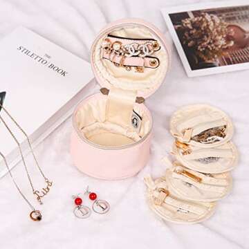 Angelina's Palace Round Jewelry Organizer Case for Travel