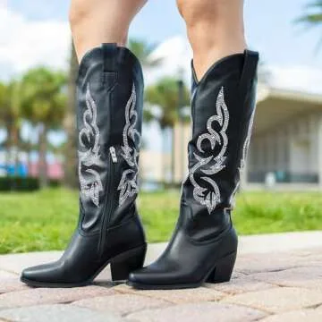 Platikly Black Cowboy Boots - Stylish Rhinestone Design