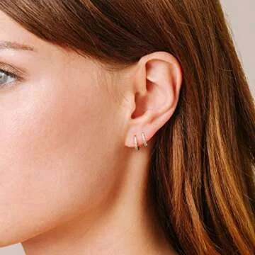 Dainty CZ Huggie Hoop Earrings 18K Gold Filled Chunky Simple Cute Thick Round Frill Bead Ball Starburst Cuff Earrings Cubic Zirconia Hoop Earrings Minimalist Personalized Gift for Her