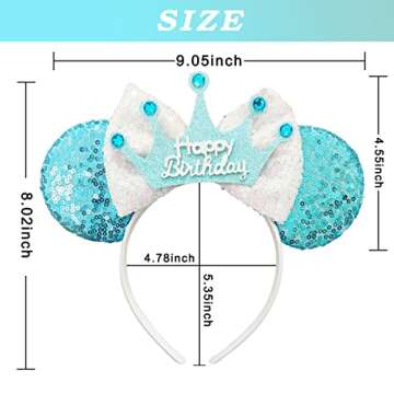CIVFCRT Blue Birthday Crown Mouse Ears Headband - Fun Hair Accessory