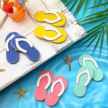 FairySandy 8 Pcs Summer Hawaii Tiered Tray Decor Wooden Sun Shade Umbrella Beach Ball Decor Farmhouse Wood Table Decorations Centerpieces for Summer Beach Home Office Shelf Decor(Vintage Slipper)