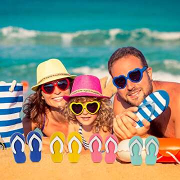 FairySandy 8 Pcs Summer Hawaii Tiered Tray Decor Wooden Sun Shade Umbrella Beach Ball Decor Farmhouse Wood Table Decorations Centerpieces for Summer Beach Home Office Shelf Decor(Vintage Slipper)