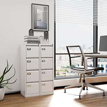 Yizosh 4 Drawer White File Cabinet with Lock, Filing Cabinets for Home Office, Metal Locking Office ...