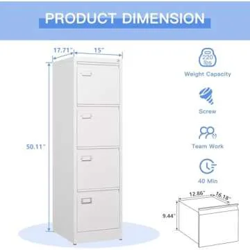 Yizosh 4 Drawer White File Cabinet with Lock, Filing Cabinets for Home Office, Metal Locking Office File Storage Cabinets with Drawers, Vertical Small Filing Cabinet Organizer for Legal/A4