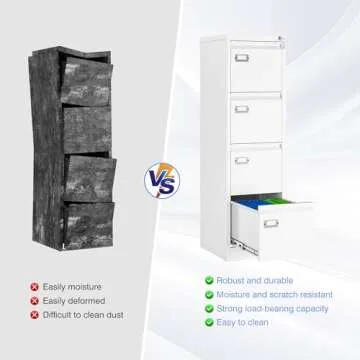 Yizosh 4 Drawer White File Cabinet with Lock, Filing Cabinets for Home Office, Metal Locking Office File Storage Cabinets with Drawers, Vertical Small Filing Cabinet Organizer for Legal/A4