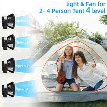 Camping Fan Light Combo - 5000mAh Rechargeable 4 Speeds