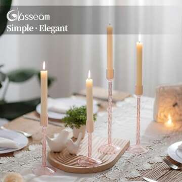 Glasseam Glass Candlestick Holders Pink: Taper Candle Holders Set of 4 Tall Candle Holders for Candl...