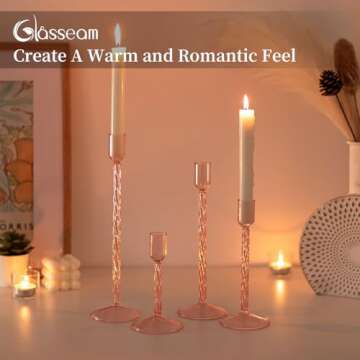 Glasseam Glass Candlestick Holders Pink: Taper Candle Holders Set of 4 Tall Candle Holders for Candlesticks Decorative Tapered Candle Holders for Table Centerpiece Wedding Christmas Home Decor