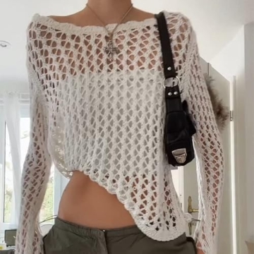 ABYOVRT Knit Hollow Out Fishnet Top for Women