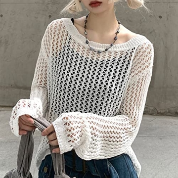 ABYOVRT Knit Hollow Out Fishnet Top for Women