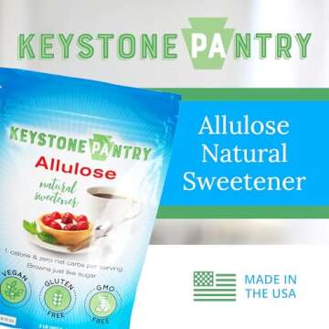 Keystone Pantry - Allulose Sweetener, Low Calorie and Low Carb Sugar Substitutes, Natural Allulose Sugar Substitute, Gluten, Soy, and Sugar Alcohol-Free, 2 Lbs. (packaging may vary)