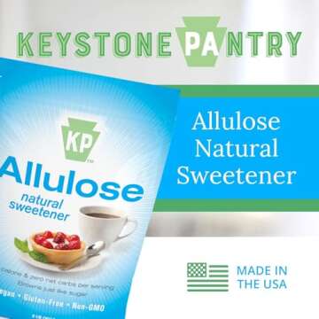 Keystone Pantry - Allulose Sweetener, Low Calorie and Low Carb Sugar Substitutes, Natural Allulose Sugar Substitute, Gluten, Soy, and Sugar Alcohol-Free, 2 Lbs. (packaging may vary)