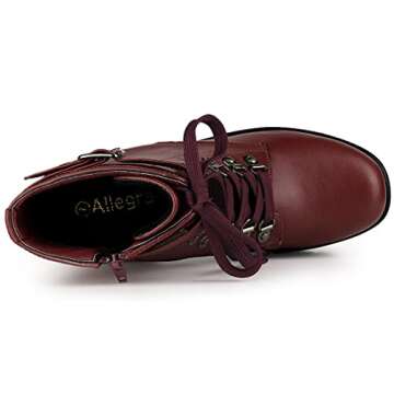 Allegra K Women's Zip Chunky Heel Platform Ankle Burgundy Combat Boots - 6 M US