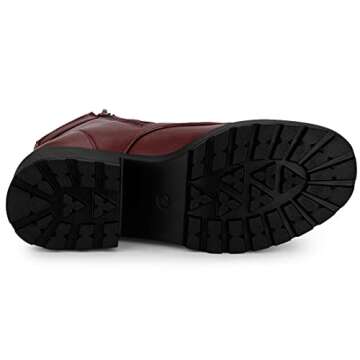 Allegra K Women's Zip Chunky Heel Platform Ankle Burgundy Combat Boots - 6 M US