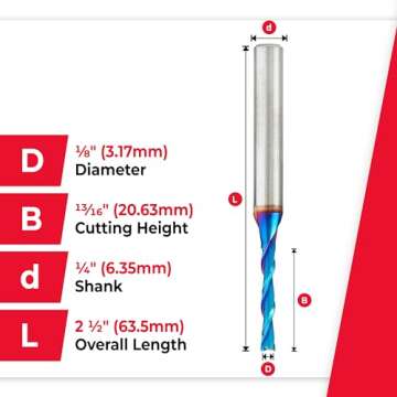 Amana Tool Solid Carbide Spektra Extreme Tool Life Spiral Plunge Router Bit Down-Cut, 46415-K, 1/4 Dia x 1 CH x 1/4 Shank 2-1/2 Inch L