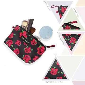 Betsey Johnson 8.5 Inch Zipper Cosmetic Pouch Small Toiletry Bag–Lightweight Durable Polyester Organizer with Inner Zipped Pocket Good For Makeup Accessories and Travel Needs (Covered Rose)